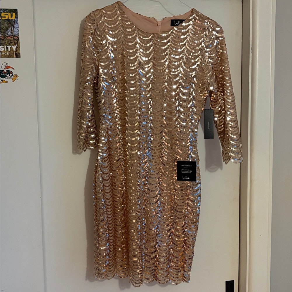 Lulu's Gold and Burgundy Sequin Dress